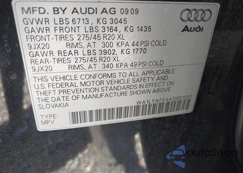 2010 Audi Q7 3.6 Premium из США, поврежденный, VIN WA1LYAFE4AD001591